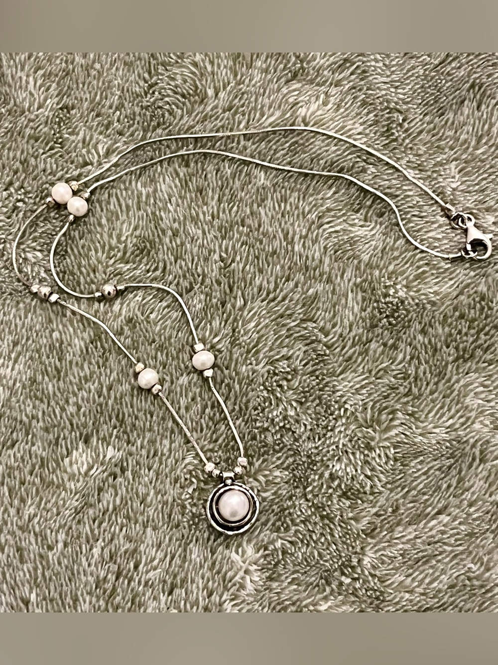 Sterling Silver Didae Shablool Israel Pearl Pendant & Snake Chain Necklace- 18”